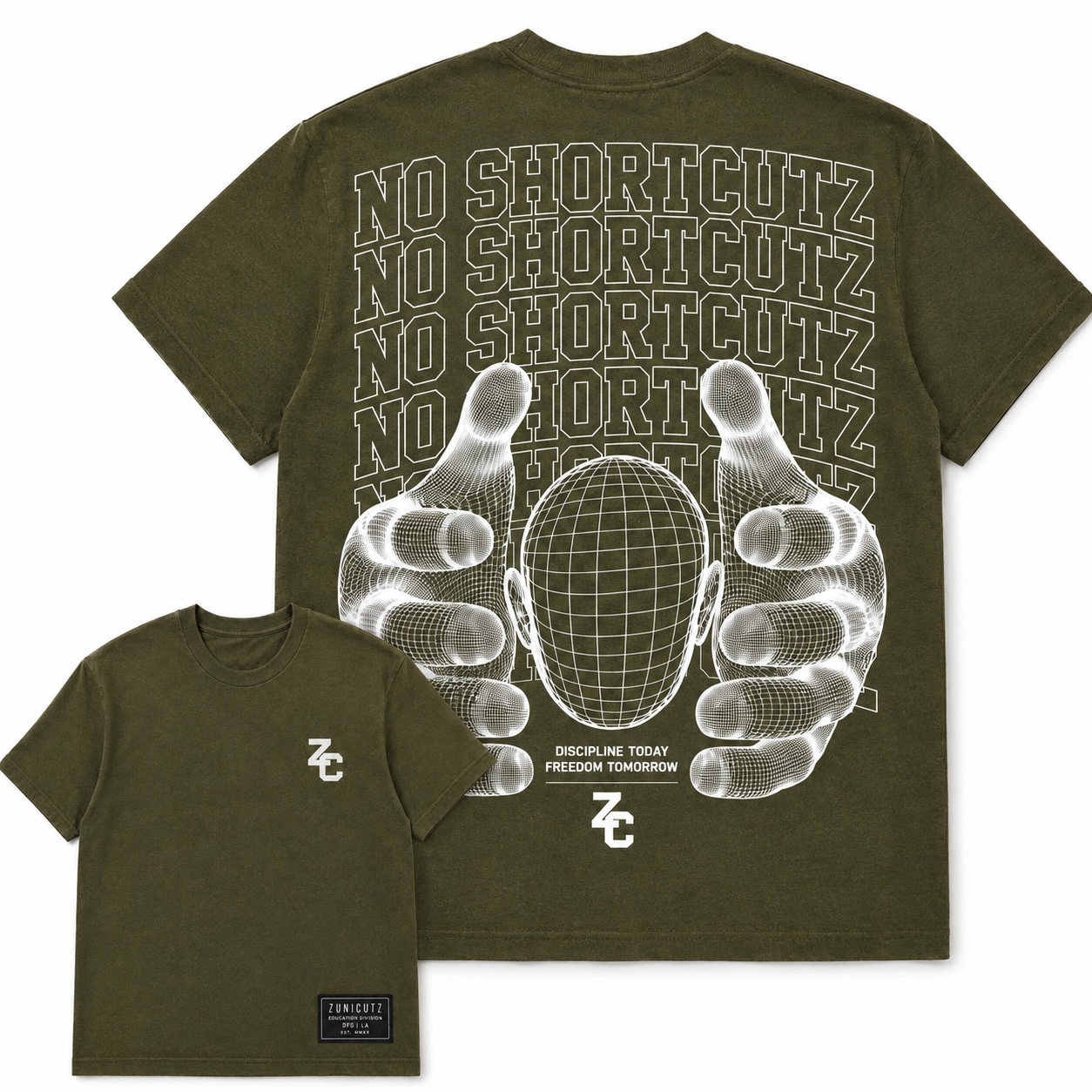 Olive No Shortcutz graphic shirt